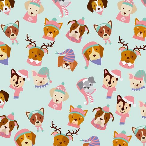 dog merry christmas card pattern vector