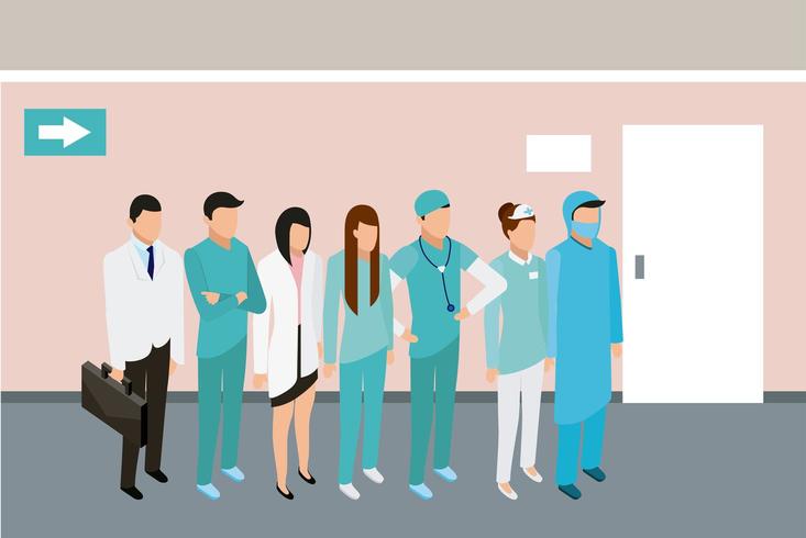 medical people standing in hallway vector
