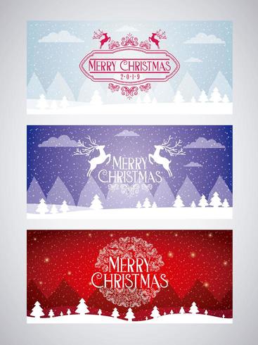 set of merry christmas card vector