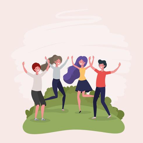 young people jumping celebrating in the park characters vector