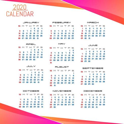 Plantilla de calendario simple estilo empresarial 2020 vector