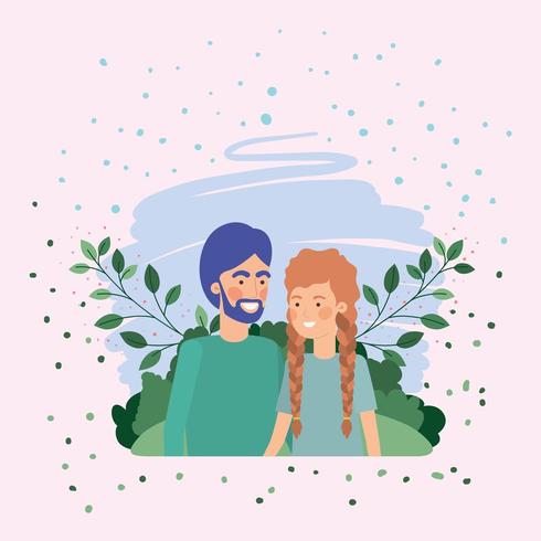 amantes de la joven pareja en el campo vector