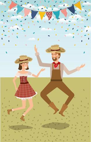 farmers couple celebrating with garlands vector