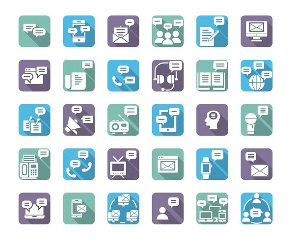 Message flat long shadow icon set vector
