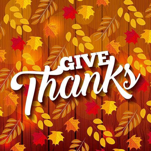 Give Thanks Leafs on Wood  vector