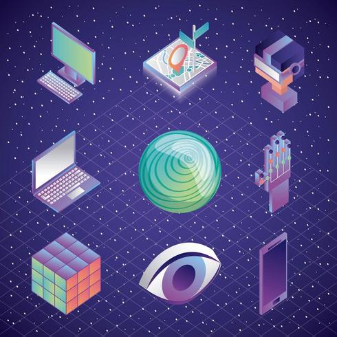 Set of virtual reality icons  vector