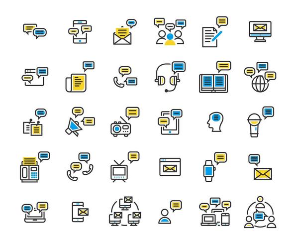 Message filled outline icon set vector