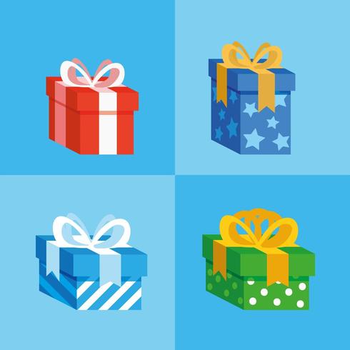 set of gifts boxes present icon vector