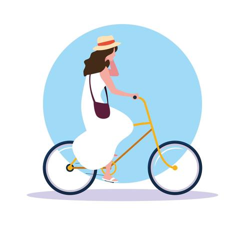 Mujer joven montando bicicleta avatar personaje vector