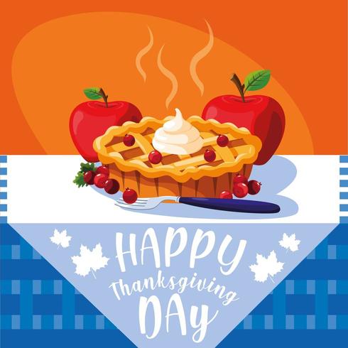 pie with apples for thanksgiving day in table vector