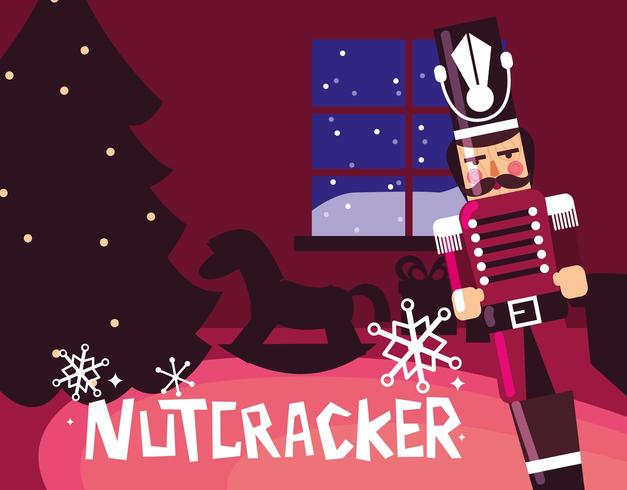 nutcracker soldier with tree christmas vector