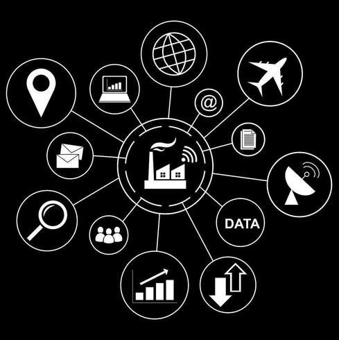 Concepto de Industria 4.0, fábrica inteligente con conjunto de iconos de negocios vector