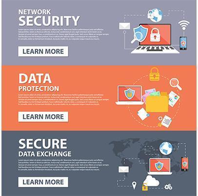 Network Security, Data Protection, Secure Data Exchange flat icons banner template	 vector