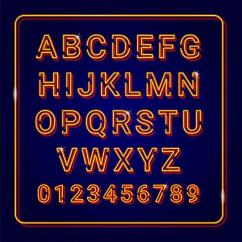 Alphabet Gold with Neon Lamp Effect vector