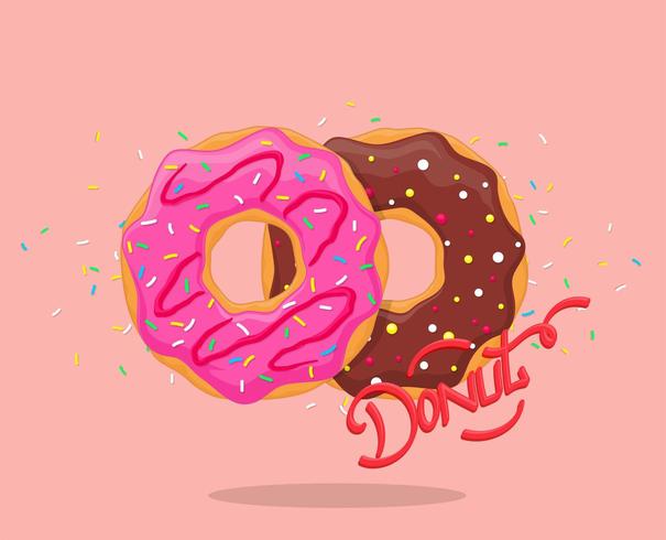 Donuts with pink glaze and chocolate vector