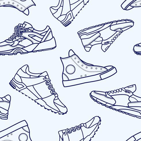 Seamless Pattern with Sneaker Shoe Flat Line Stroke Icon vector