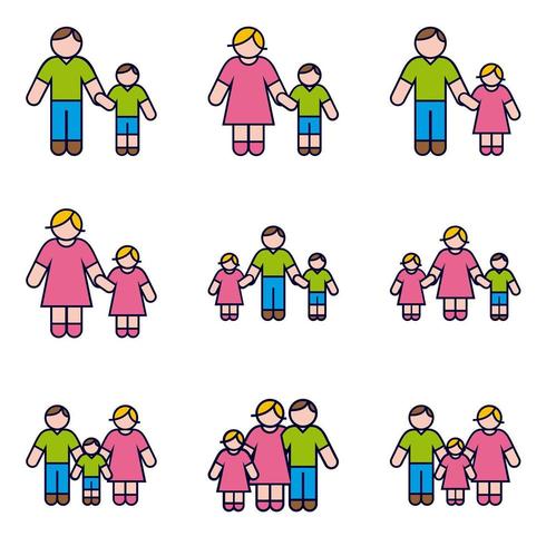 Parents with Children Icon Set  vector