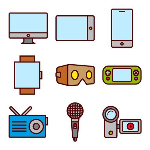 Different Media Devices Color Icon Set vector