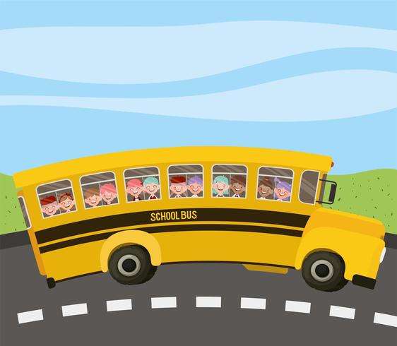 school bus with kids in the road vector