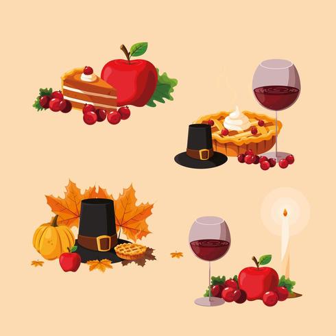 Thanksgiving food set icons vector