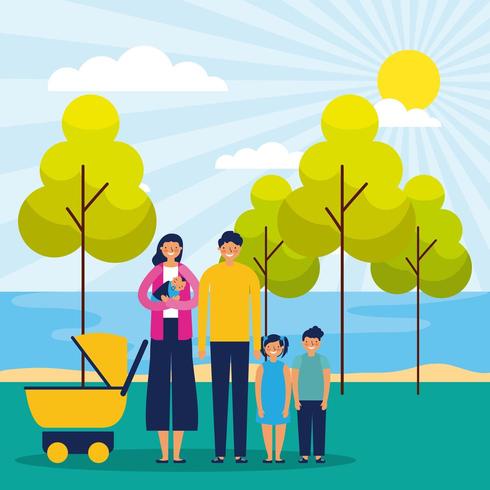 Happy family in park  vector