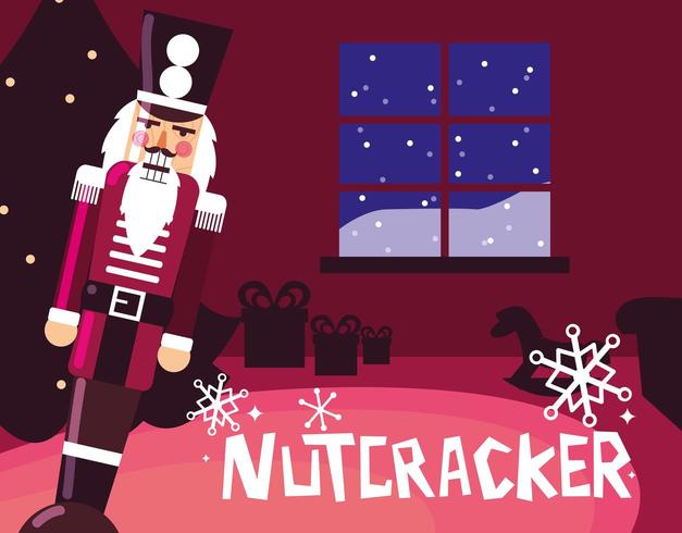 nutcracker soldier with tree christmas vector