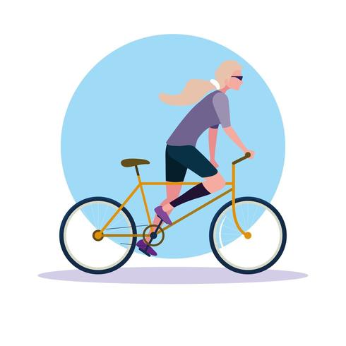 Mujer joven montando bicicleta avatar personaje vector