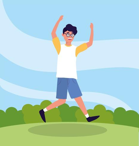 nice man jumping wearing fashion glasses vector