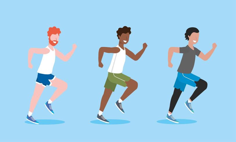 set men training exercise and running activity vector