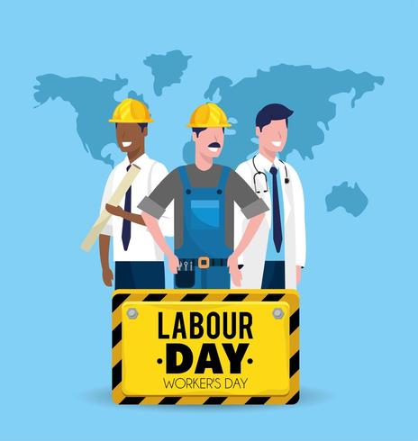 man builder with mechanic and doctor to labour day vector