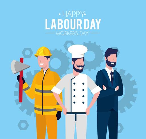 firefighter with baker and businessman to labour day vector