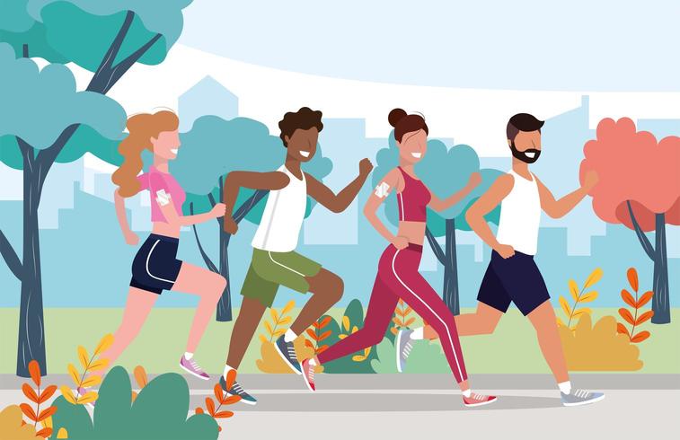 ejercicio de salud de hombres y mujeres y actividad de correr vector