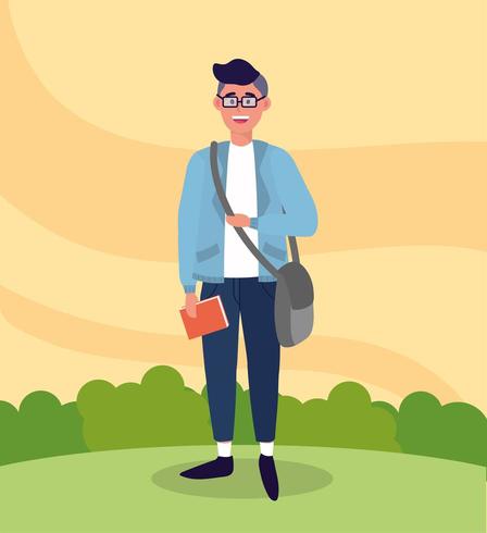 university man with bag and study book vector