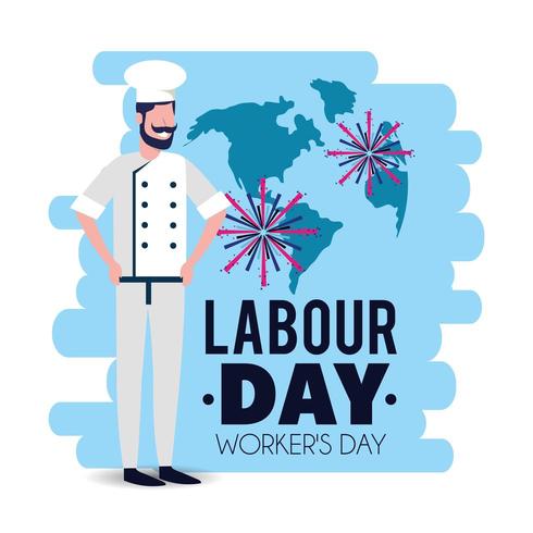 baker with uniform to celebrate labour day vector