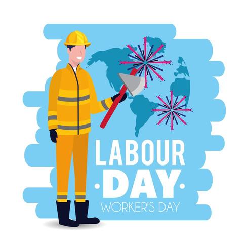 man firefighter with uniform to labour day vector