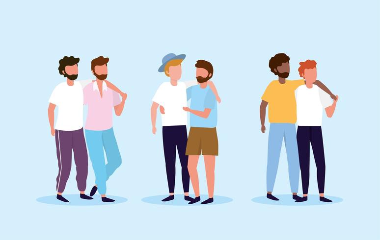 set men couple together to lgbt proud vector