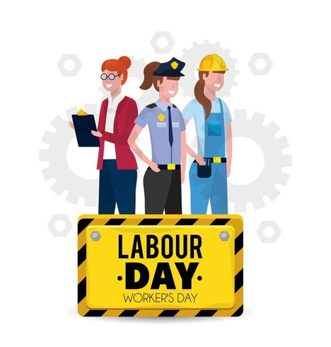 professional workers with uniform to labour day vector