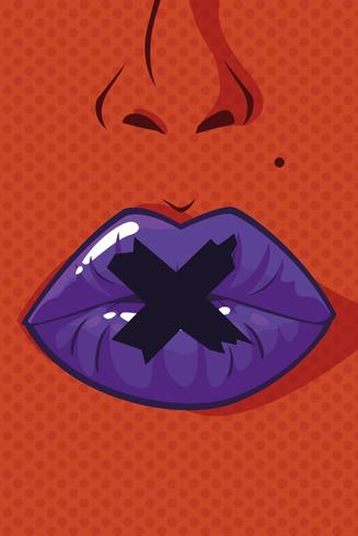 woman mouth closed with tape pop art style vector