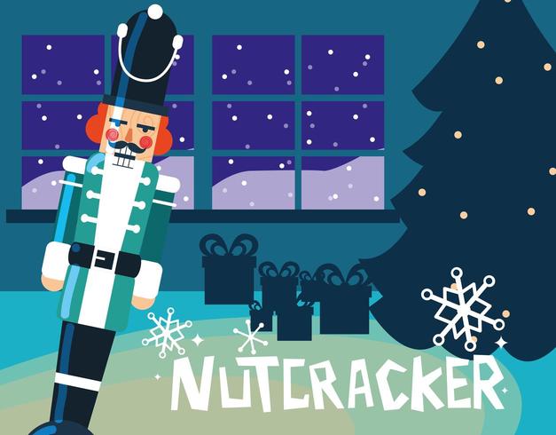 nutcracker soldier with tree christmas vector