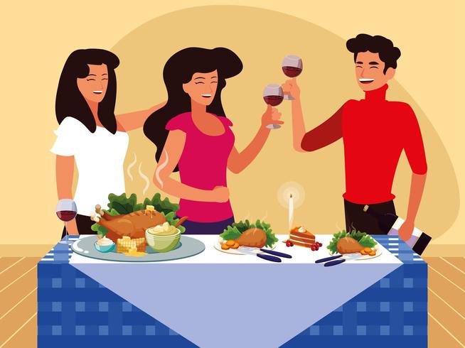 group of friends celebrating thanksgiving vector