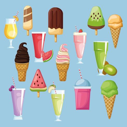 Conjunto de helados y bebidas vector