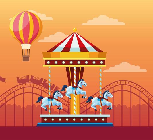 Carousel at amusement park  vector