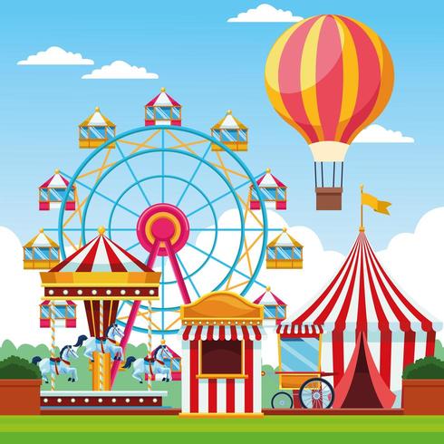 Carnival with fun attractions vector