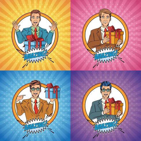 Pop art businessman cartoon set vector