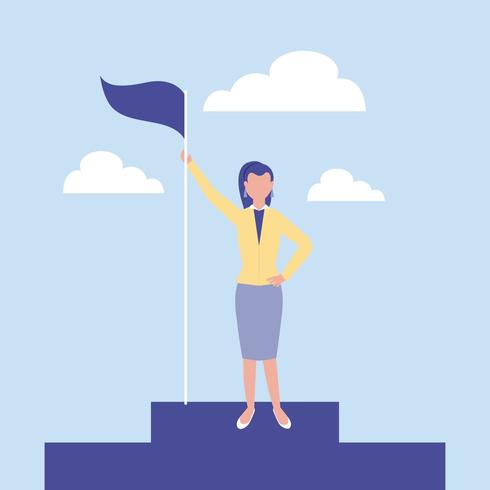 outdoor business woman on stairs holding flag vector