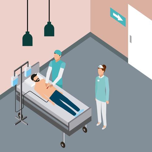 doctor checking man in hospital bed vector