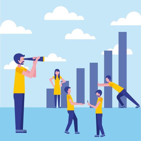 business people with graph bars vector