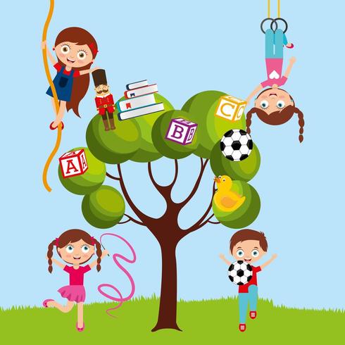 kids playing in park cartoon vector