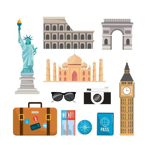 set international travel recreation destination vector