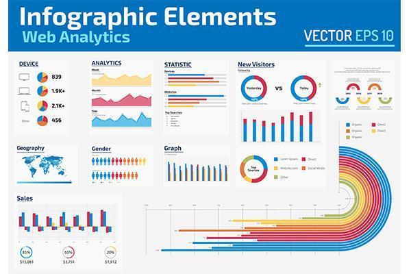 diseño de análisis web de elementos infográficos vector